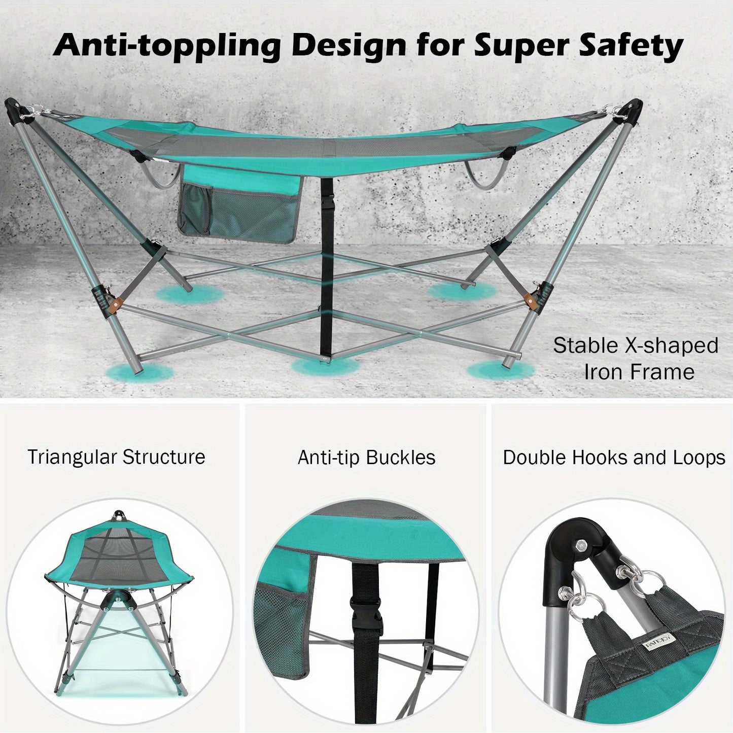 Homasis Folding Hammock Indoor & Outdoor Hammock Turquoise