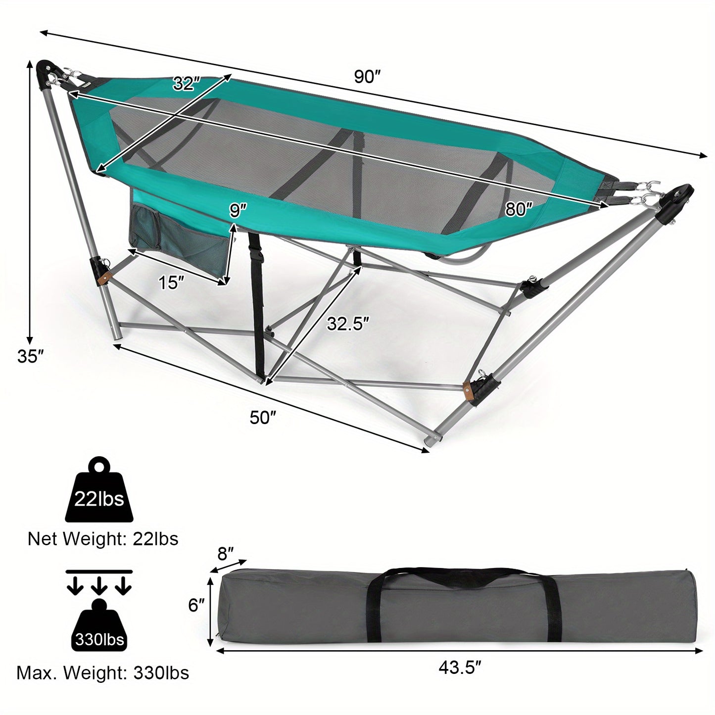 Homasis Folding Hammock Indoor & Outdoor Hammock Turquoise
