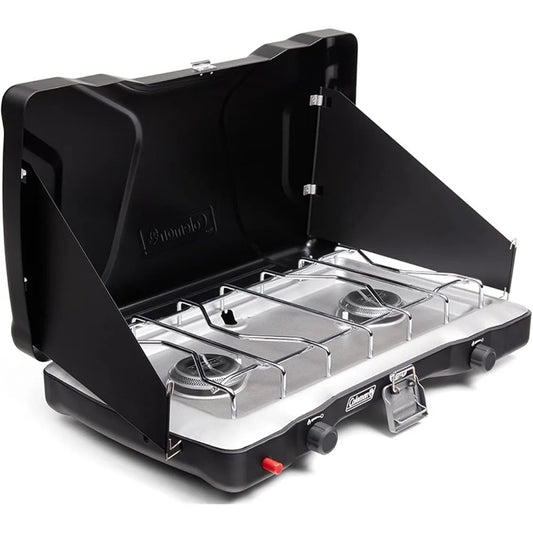 2-Burner Propane Camping Stove with Push-Button Instant Ignition